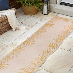 Isla Yellow/Cream 2 ft. x 8 ft. Coastal Cottage Palm Frond Border Indoor/Outdoor Runner Rug