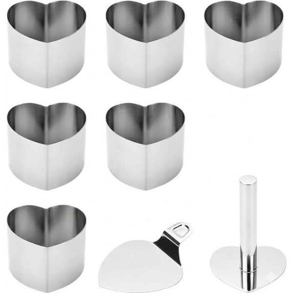 8-Piece Stainless Steel Heart Shaped Cake Ring Mousse Mold Set for Baking Desserts Nonstick Seamless