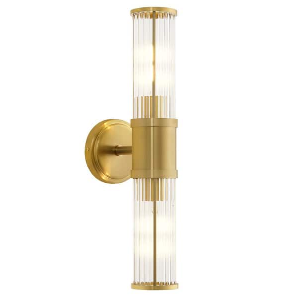 19.92 in. 2-Light Gold Vanity Light with Clear Glass Rod Shade Dimmable Bathroom Vanity Light