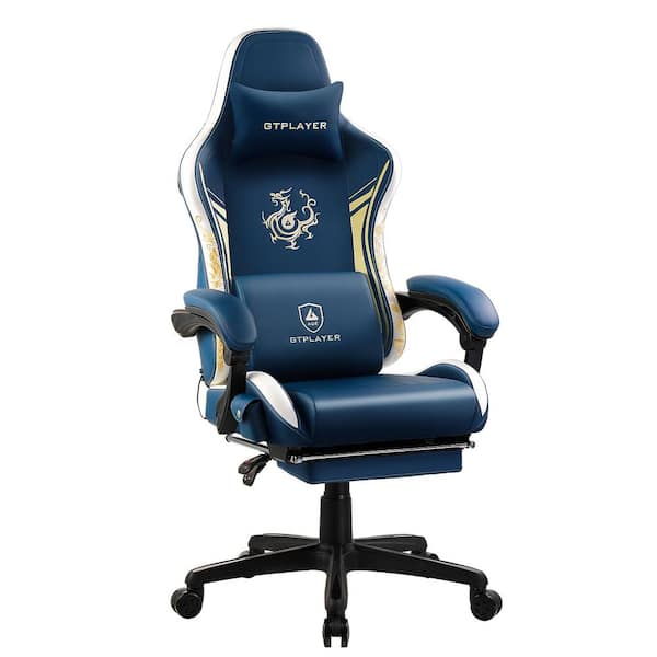 Gaming Chair PU leather Ergonomic Chair with Bluetooth Speakers Adjustable Height Computer Office Desk Chair in Blue