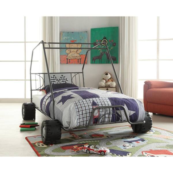 Benjara Black Metal Frame Twin Platform Bed with Kart Style BM163488 ...