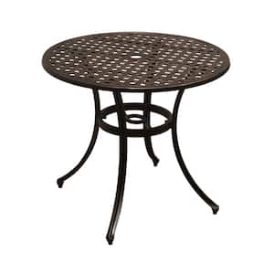 Lily 33 in. Antique Bronze Finish Cast Aluminum Outdoor Patio Dining Table with a Lattice Weave Design