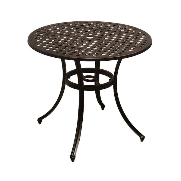 Kinger Home Lily 33 in. Antique Bronze Finish Cast Aluminum Outdoor Patio Dining Table with a Lattice Weave Design
