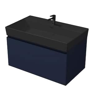 Sharp 31.5 in. W x 18.9 in. D x 22.9 in. H Modern Bathroom Vanity in Night Blue with Matte Black Ceramic Top