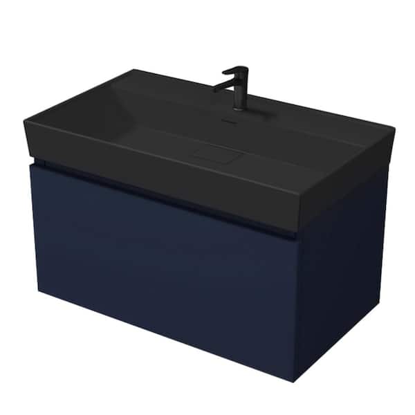 Nameeks Sharp 31.5 in. W x 18.9 in. D x 22.9 in. H Modern Bathroom Vanity in Night Blue with Matte Black Ceramic Top