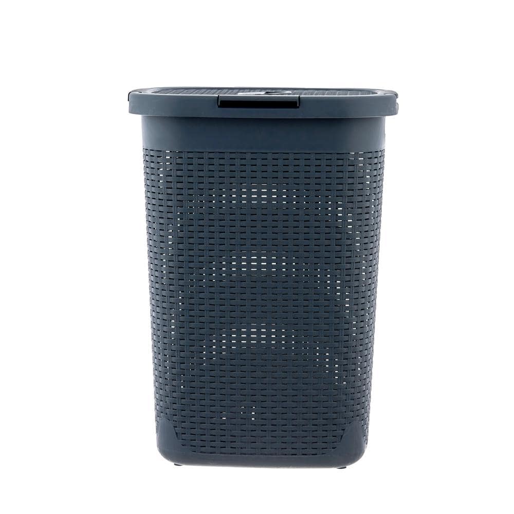 Large Gray Wicker Style Rectangular Laundry Hamper with Lid