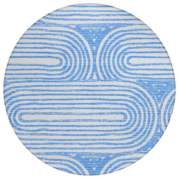 Addison Rugs Chantille ACN540 Blue 8 ft. x 8 ft. Round Machine Washable Indoor/Outdoor Geometric Area Rug