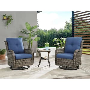 Carolina Gray 3 Pieces Wicker Patio Conversation Deep Seating Set with CushionGuard Blue Cushions