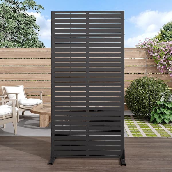 Lirago 72 in. x 35 in. Black Privacy Screen Galvanized Freestanding Panel