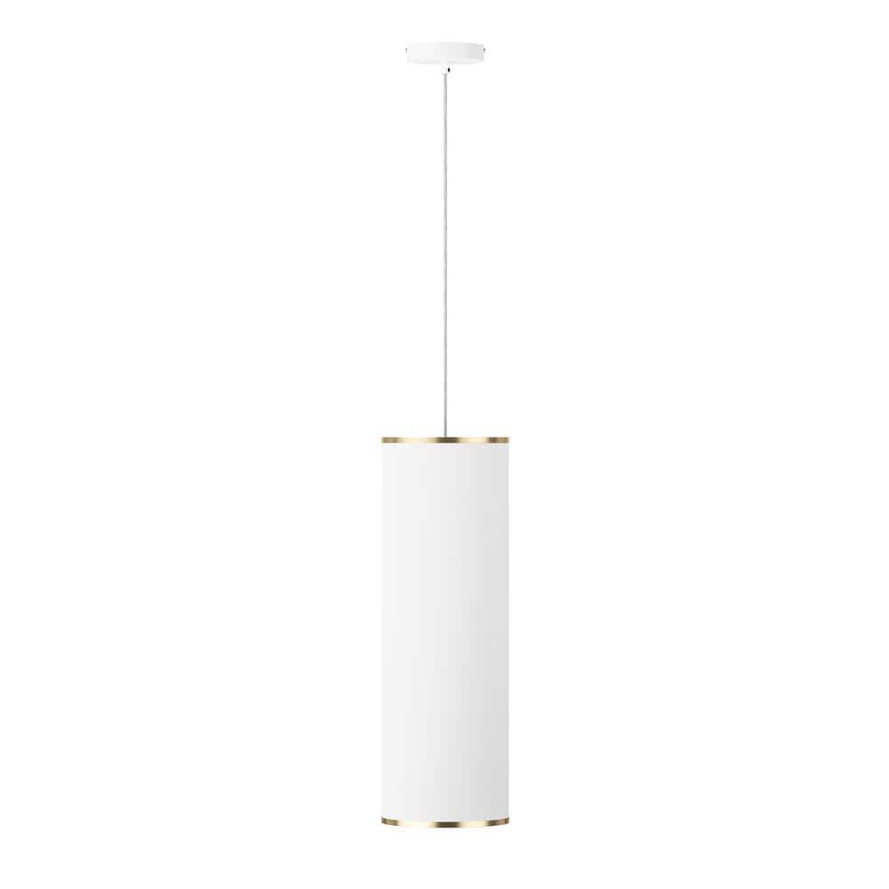 Modern 25-Watt 1-Light Long Tube Pendant Light with White Fabric Shade Mini