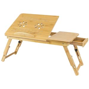 Bamboo Laptop Tray Bed Stand with Safety Adapter