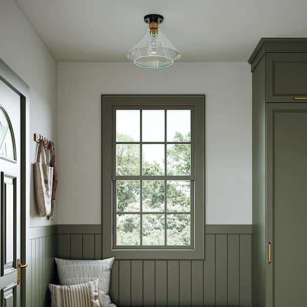 Progress Lighting Avec 13.5 in. 1-Light Matte Black Industrial Flush Mount with Glass Shade