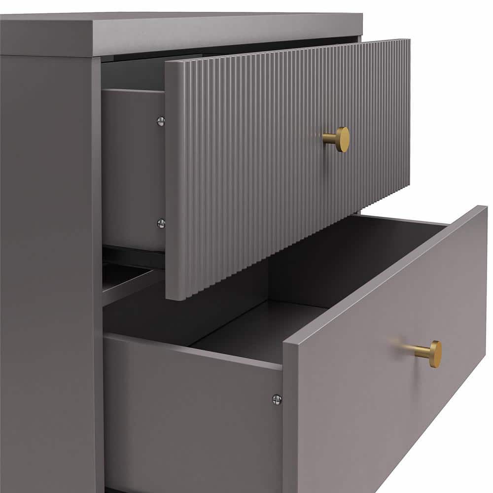 Graphite Gray 2-Drawer Nightstand with Gold Accents