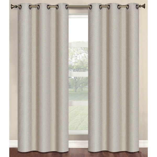 Bella Luna Semi-Opaque Marina Faux Linen 84 in. L Room Darkening Grommet Curtain Panel Pair, Flax (Set of 2)