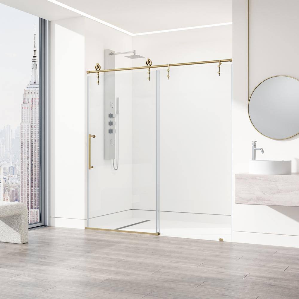 Hamilton Matte Brushed Gold Frameless Sliding Shower Door with Clear Glass