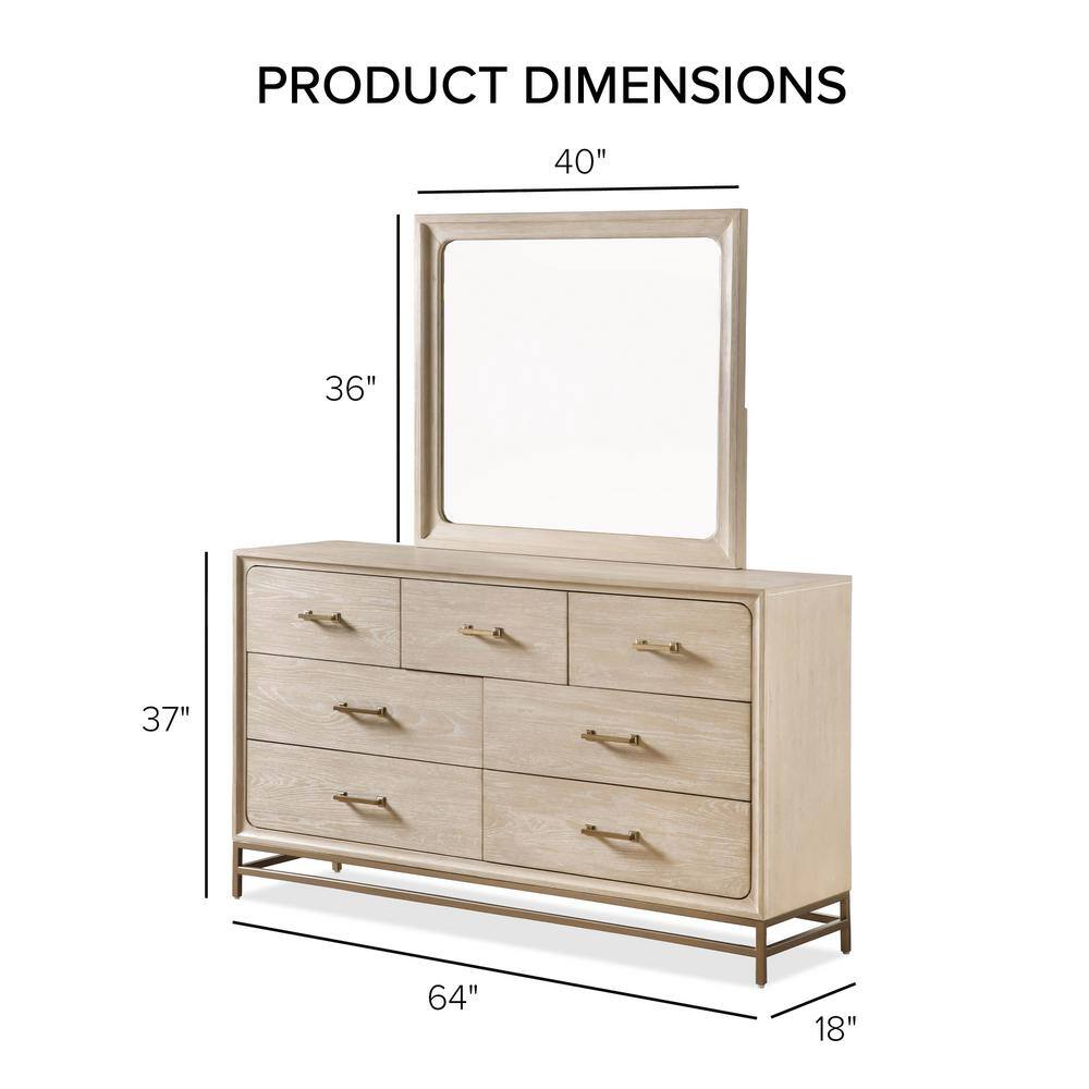 Light Oak Mid-century Dresser with Mirror and Brass Accents