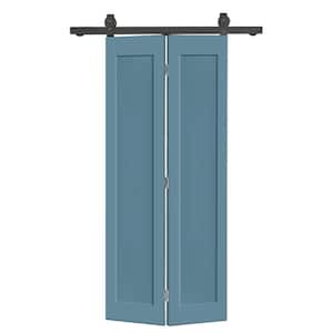 28 in. x 80 in. 1-Panel Shaker Hollow Core Dignity Blue Composite Bi-Fold Door with Sliding Barn Door Hardware Kit