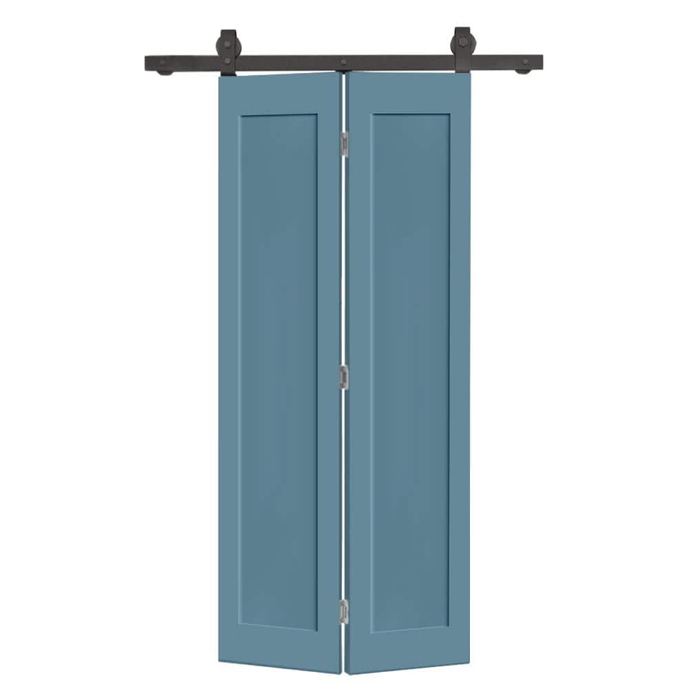 20 in. x 84 in. 1-Panel Shaker Hollow Core Dignity Blue Composite Bi-Fold Door with Sliding Barn Door Hardware Kit price history on PriceWatchPro