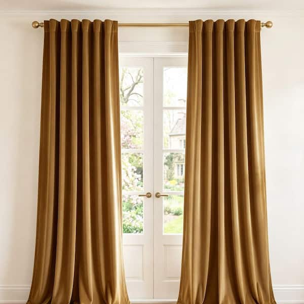 Gold Brown Pinch Pleated 52 in. W x 84 in. L Back Tab Blackout Curtain (Set of 2)