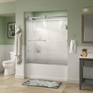 Contemporary 58-1/2 in. W x 58-3/4 in. H Frameless Sliding Bathtub Door in Chrome with 1/4 in. Tempered Droplet Glass