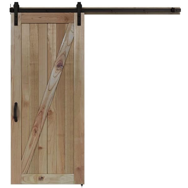 36 in. x 84 in. Rustic Unfinished Wood Sliding Barn Door with Hardware Kit 36 in. x 84 in. Rustic Unfinished Wood Sliding Barn Door with Hardware Kit