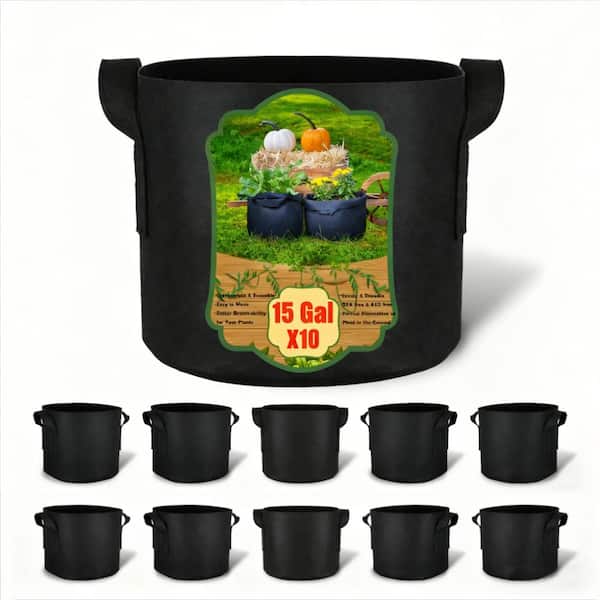 Primehome 10-Pack 15 Gallon Heavy Duty Grow Bags with Handles, Breathable  Fabric Plant Pots for Vegetables, Tomatoes, Potatoes HD-VANK-GB-9 - The  Home Depot