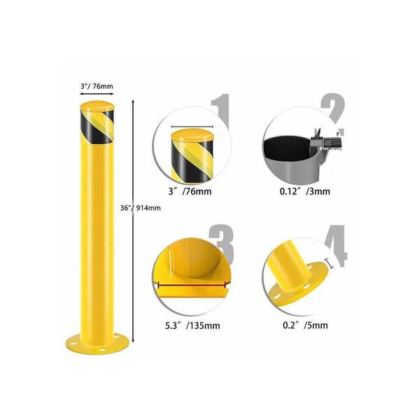 thumbnail image 2 of Safety Bollard, 6 Packs 48 Inch Height Bollard Post, 4.5 Inch Diameter, Yellow Safety Steel Bollard Post, With 24 Anchor Bolts, For Traffic Control 2 of 10