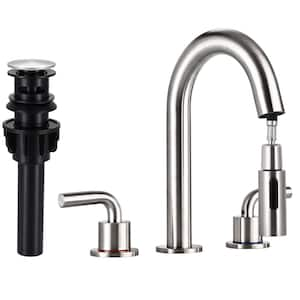 8 in. Widespread Bathroom Faucet 3-Hole with Pull Out Sprayer, Bathroom Sink Faucet with Pop-Up Drain in Brushed Nicle