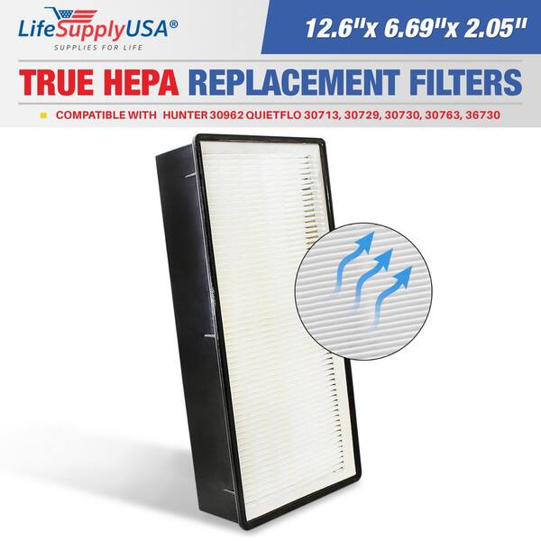 LifeSupplyUSA True HEPA Filter Replacement Compatible with Hunter 30962 QuietFlo 30713 30729 30730 30763 36730 Air Purifier