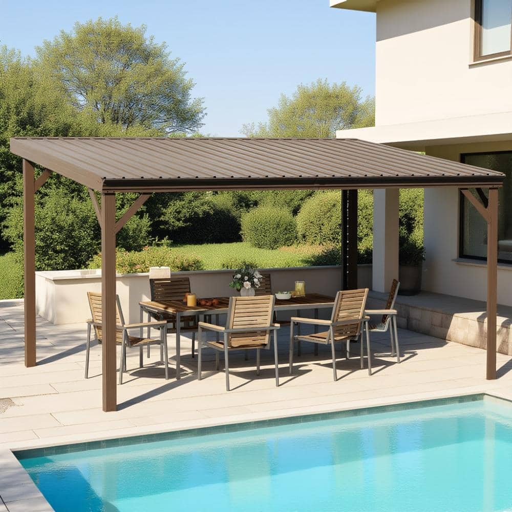 10 ft. x 14 ft. Brown Wall Mounted Gazebo with Upgraded Drainage System for Patio Deck Backyard Lawn Party price history on PriceWatchPro