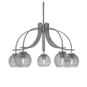 Olympia 15.5 in. 5-Light Graphite Downlight Chandelier Smoke Ribbed Glass Shade