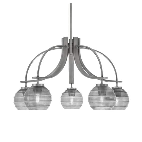 Unbranded Olympia 15.5 in. 5-Light Graphite Downlight Chandelier Smoke Ribbed Glass Shade
