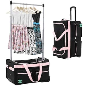 Rolling Garment Bag 14 in. W x 27 in. D x 18 in. H Dance Bag w/Rack and Station Outdoor Storage Cabinet, Black + Pink