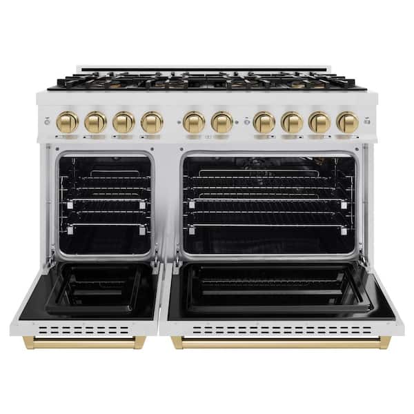 Autograph Edition 48 in. Classic Gas Range with DuoPro Cooktop and Dual Ovens in Satin Steel and Bronze Accents