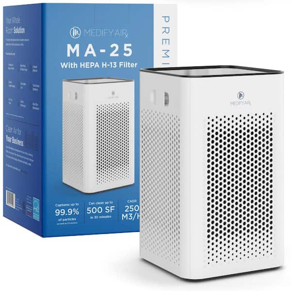 Medify MA-25 Air Purifier with H13 True HEPA Filter : 500 sq ft Coverage : 99.9% Removal to 0.1 Microns : White, 1-Pack