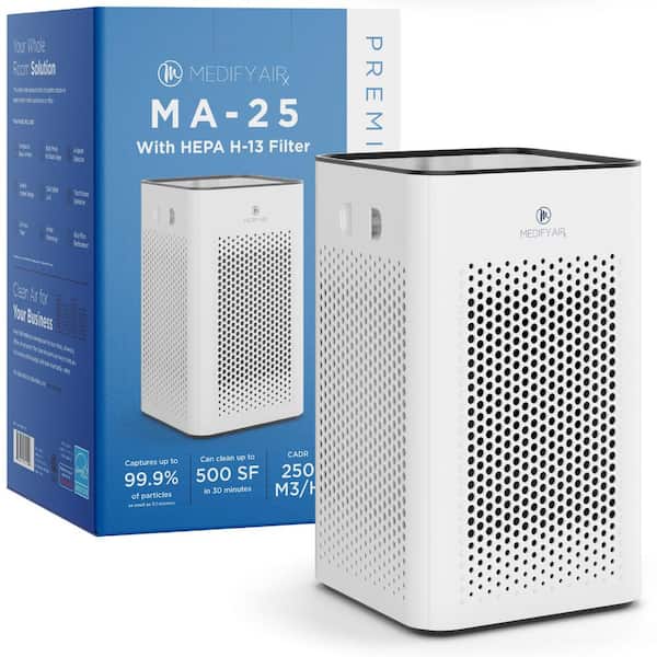 MEDIFY AIR Medify MA-25 Air Purifier with H13 True HEPA Filter : 500 sq ft Coverage : 99.9% Removal to 0.1 Microns : White, 1-Pack
