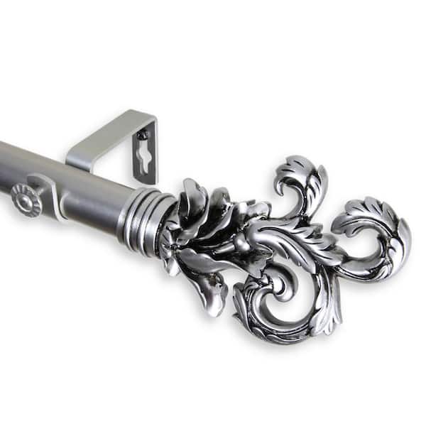 Rod Desyne Plume 120 in. - 170 in. Adjustable 1 in. Dia Single Curtain Rod in Satin Nickel