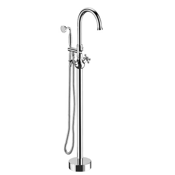 Satico 45-1/4 in. 2-Handle Freestanding Tub Faucet with Hand Shower Head in Chrome