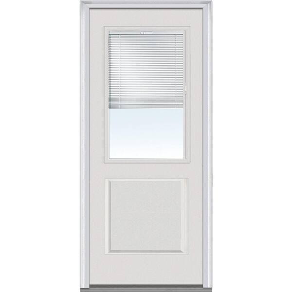 MMI Door 32 in. x 80 in. Internal Blinds Right-Hand Inswing 1/2-Lite Clear 1-Panel Primed Fiberglass Smooth Prehung Front Door