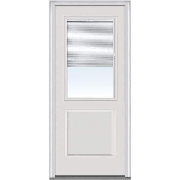 MMI Door 36 in. x 80 in. RLB Right-Hand 1/2 Lite 1-Panel Classic Primed Fiberglass Smooth Prehung Front Door