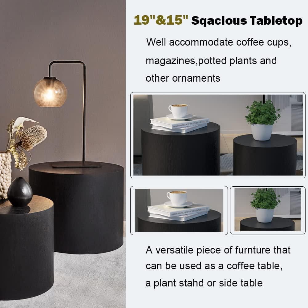 Matte Black Round Wood Nesting Coffee Table Set, 2 Pieces