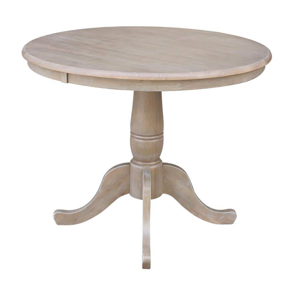 36" Round Gray Taupe Wood Pedestal Dining Table