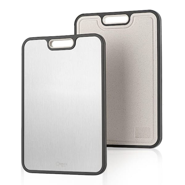 Adrinfly 15 in. x 10 in. Double Sided Cutting Board, Titanium and Wheat Straw PP, with Juice Groove and Garlic Grinding Area