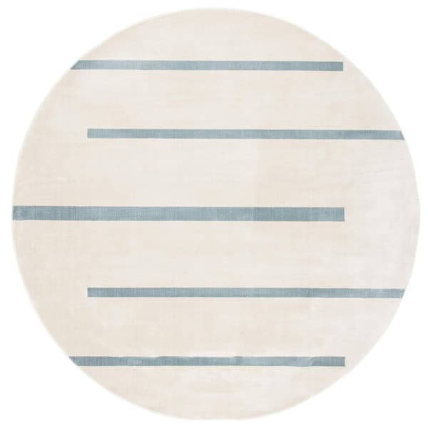 Orwell 7 ft. x 7 ft. Ivory/Blue Abstract Striped Round Area Rug