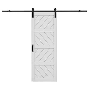 30 in. x 84 in. White 4 Lite Wave Pattern Finished MDF Sliding Barn Door with Hardware Kit and Soft Close