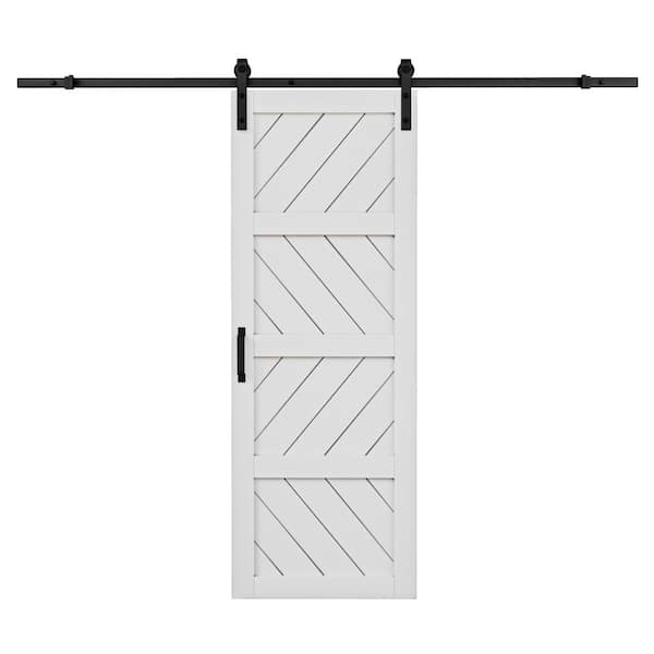 EH PUERTA 30 in. x 84 in. White 4 Lite Wave Pattern Finished MDF Sliding Barn Door with Hardware Kit and Soft Close