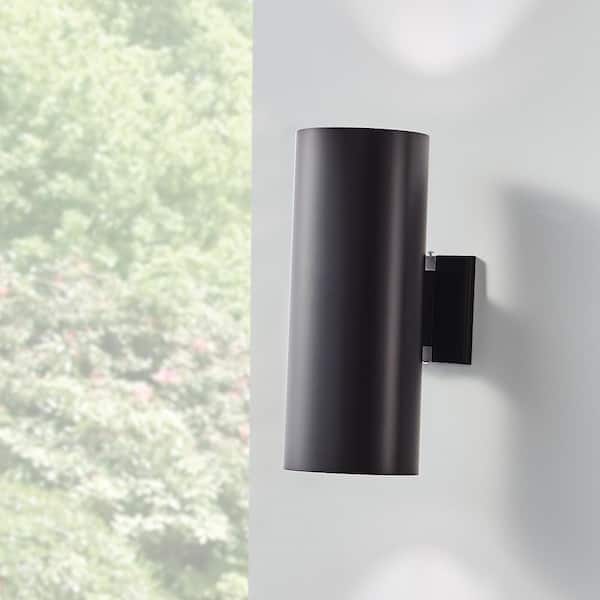 Independence 15 in. 2-Light Black Outdoor Hardwired Wall Cylinder Sconce with No Bulbs Included (1-Pack)