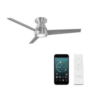Tip Top 44 in. Smart Indoor/Outdoor 3-Blade Flush Mount Ceiling Fan Brushed Aluminum with 3000K LED and Remote Control