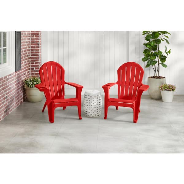 StyleWell Ruby Red Plastic Adirondack Chair with Cup and Phone