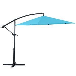 9ft. Patio Cantilever Umbrella Hanging Market Umbrellas with Crank & Cross Base in Sky Blue